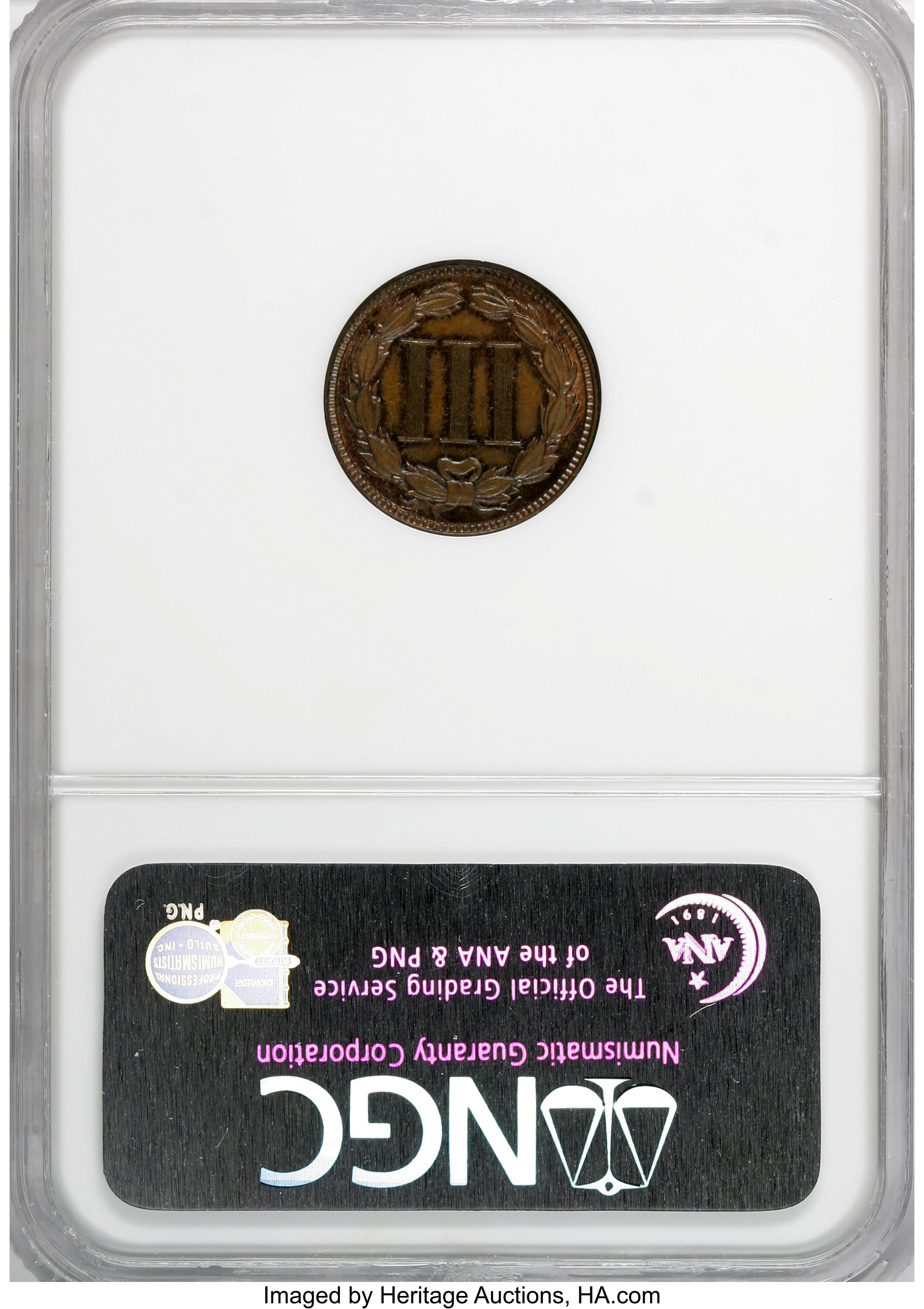 image for: 1865 3C Three Cent Nickel, Judd-413, Pollock-484, R.5, PR65 Brown NGC....
