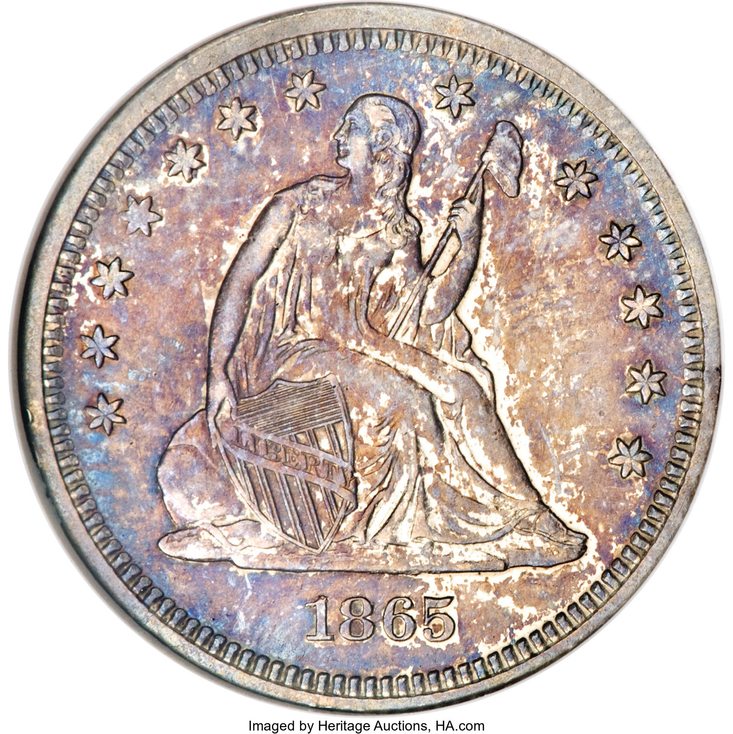 image for: 1865 25C Quarter Dollar, Judd-423, Pollock-495, Low R.7, PR62 NGC....