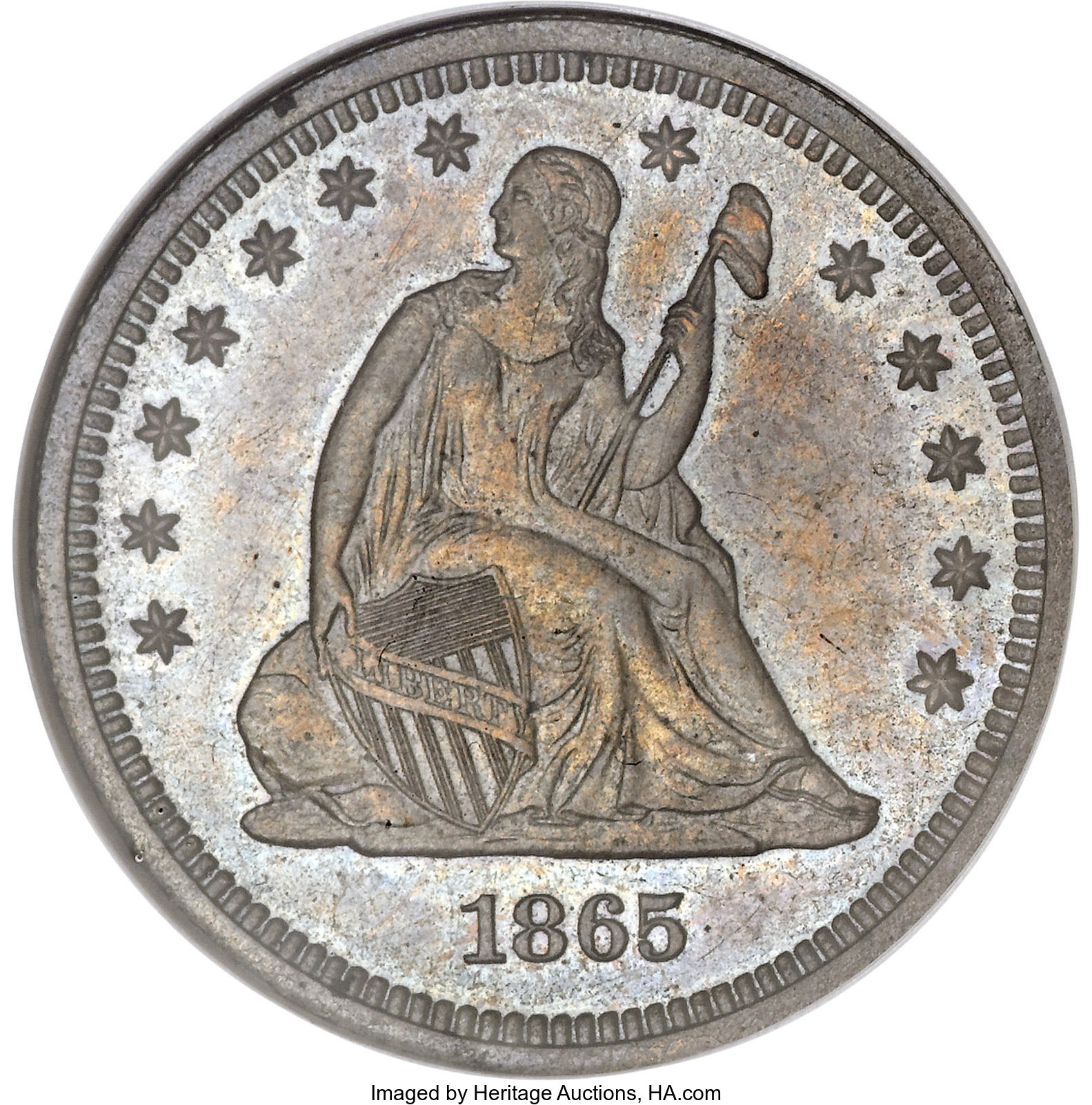 image for: 1865 25C Quarter Dollar, Judd-426, Pollock-498, Low R.7, PR65 Brown NGC....
