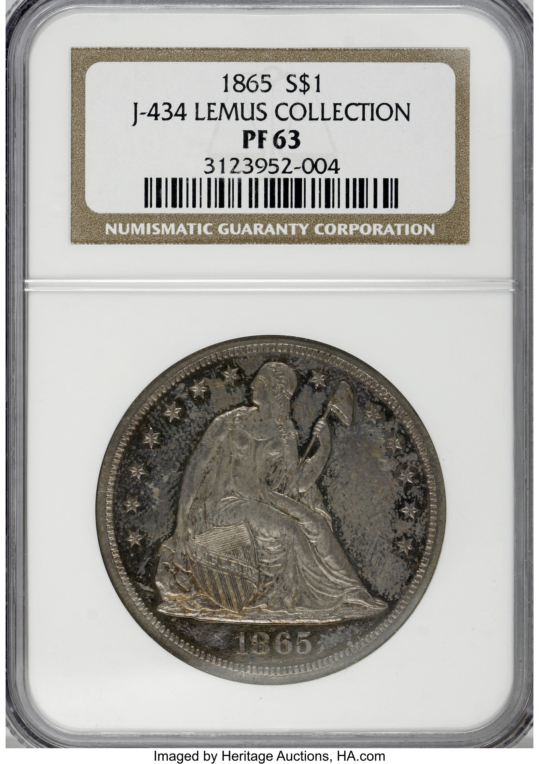 image for: 1865 $1 Dollar, Judd-434, Pollock-507, Low R.7, PR63 NGC....