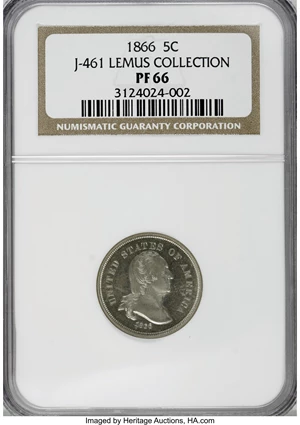 image for: 1866 5C Five Cents, Judd-461, Pollock-535, R.5, PR66 NGC....