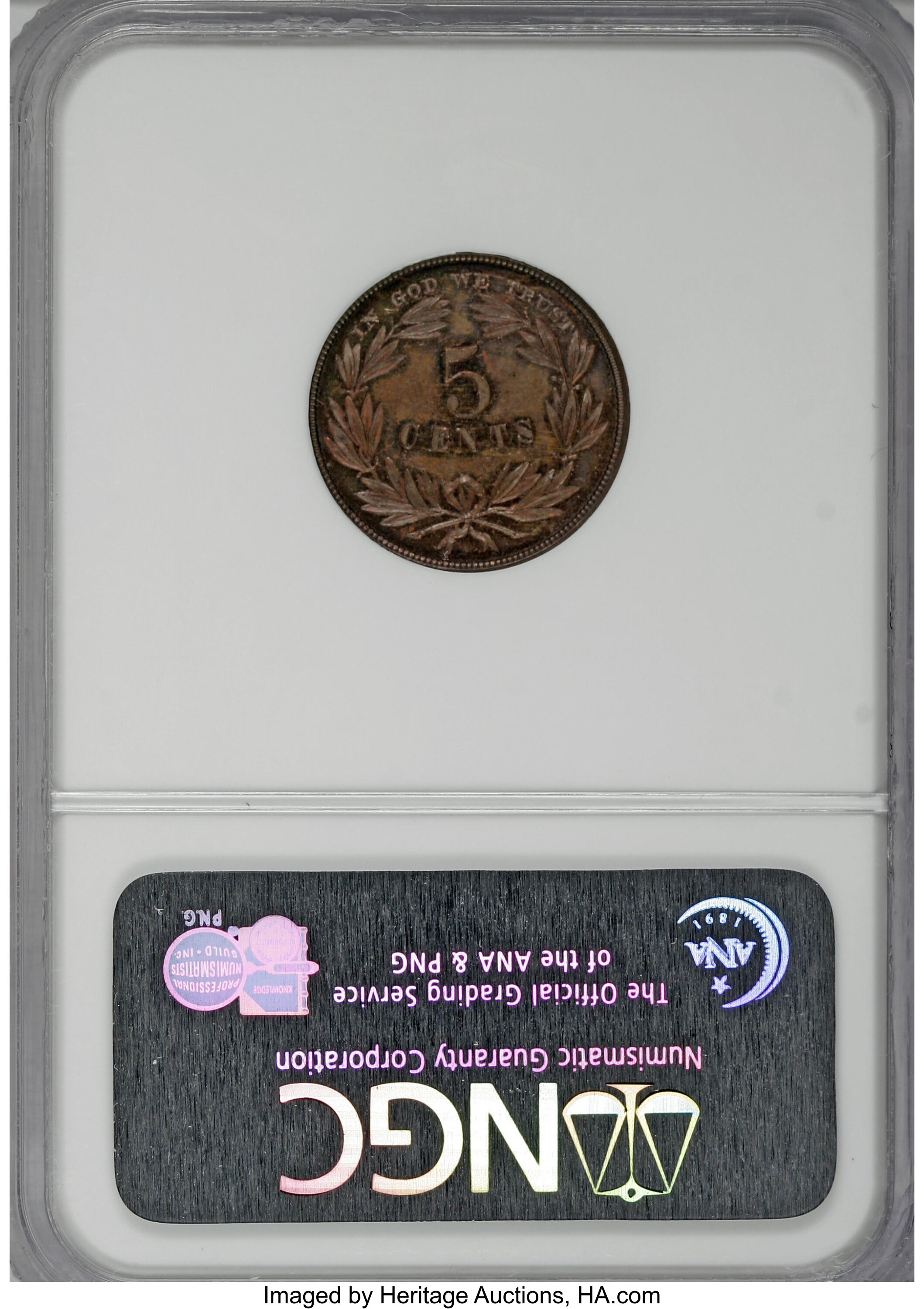 image for: 1866 5C Five Cents, Judd-462, Pollock-536, Low R.7, PR63 Brown NGC....