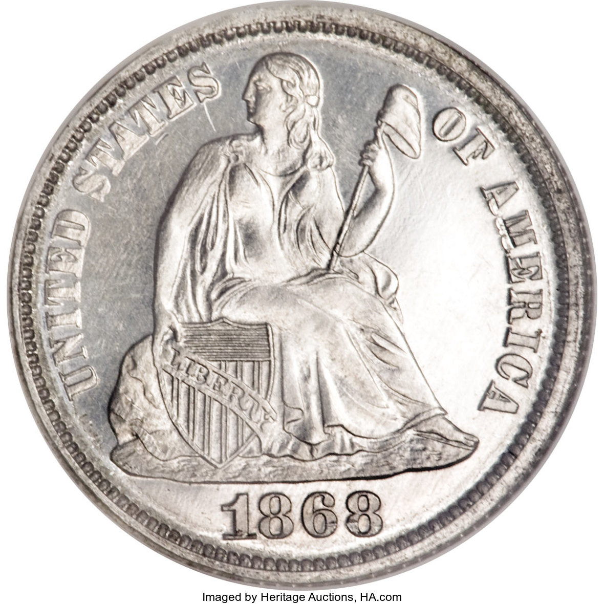 image for: 1868 10C Ten Cents, Judd-649, Pollock-722, Low R.7, PR63 NGC....