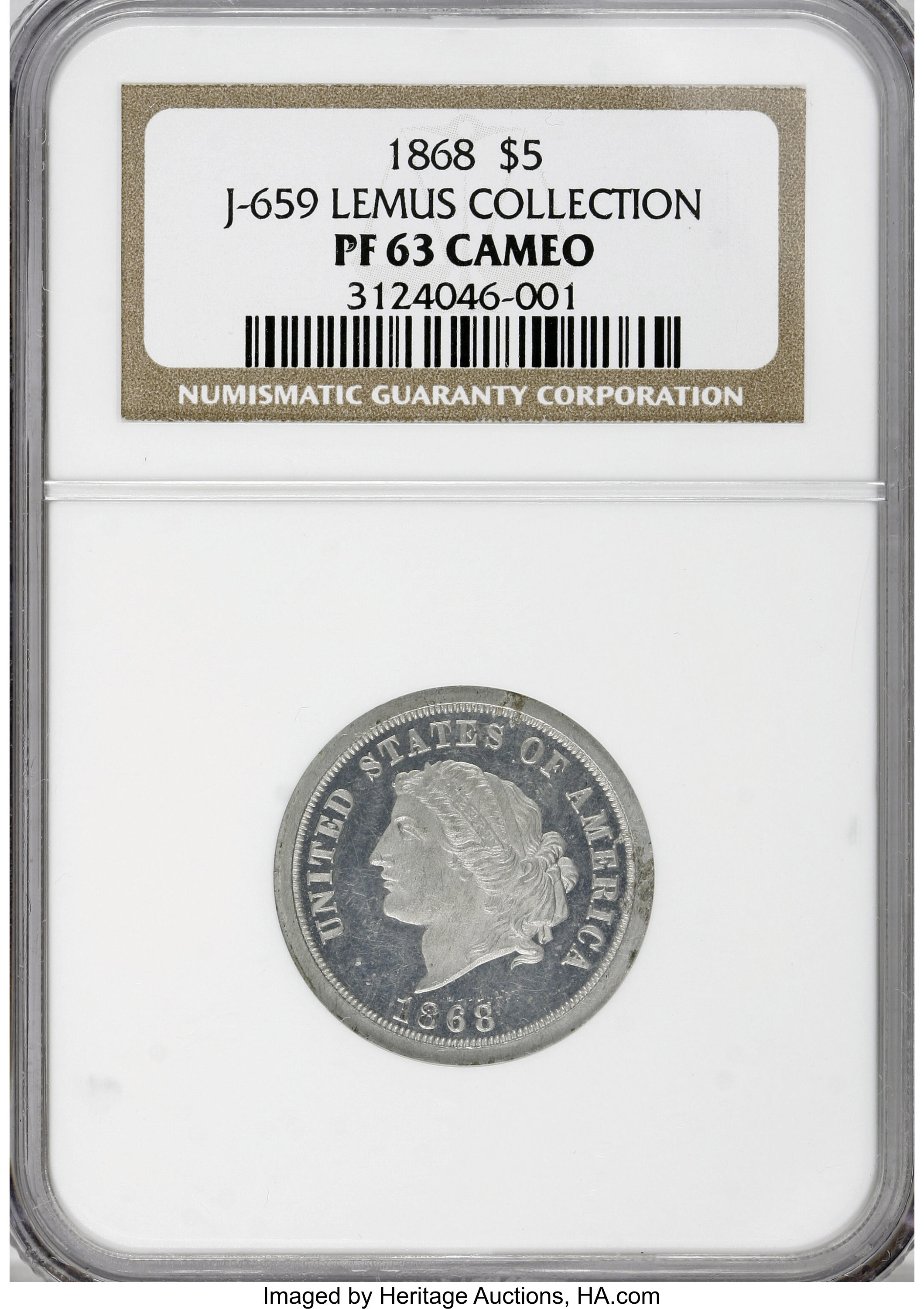image for: 1868 $5 Dual Denomination $5-25 Francs, Judd-659, Pollock-732, Low R.7, PR63 Cameo NGC....