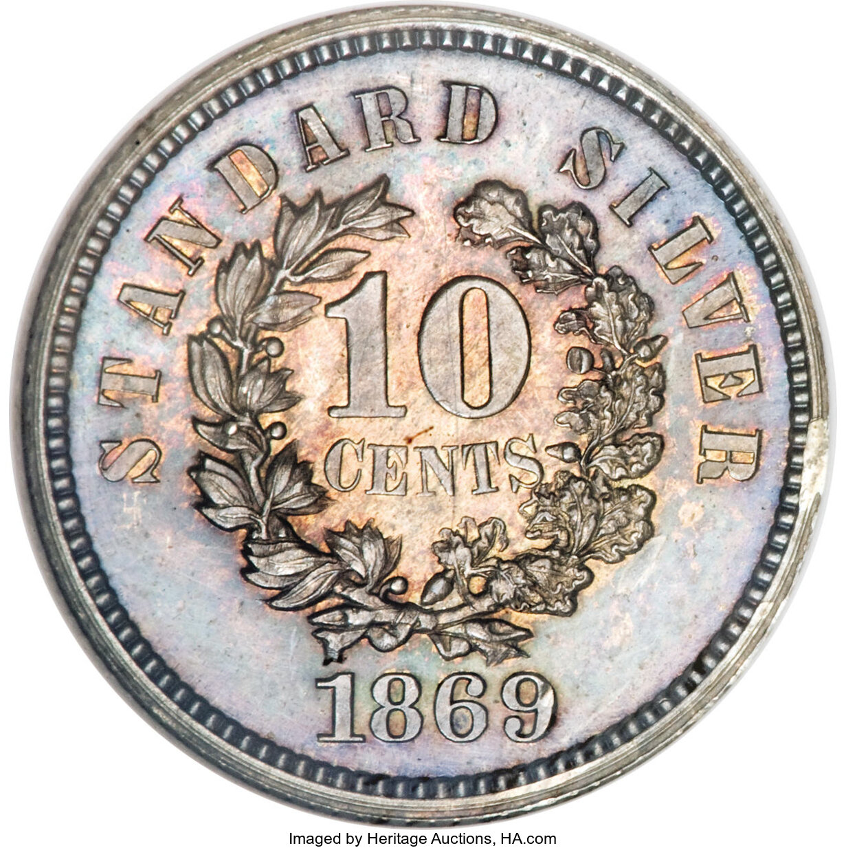image for: 1869 10C Standard Silver Ten Cents, Judd-696, Pollock-775, R.5, PR64 NGC....