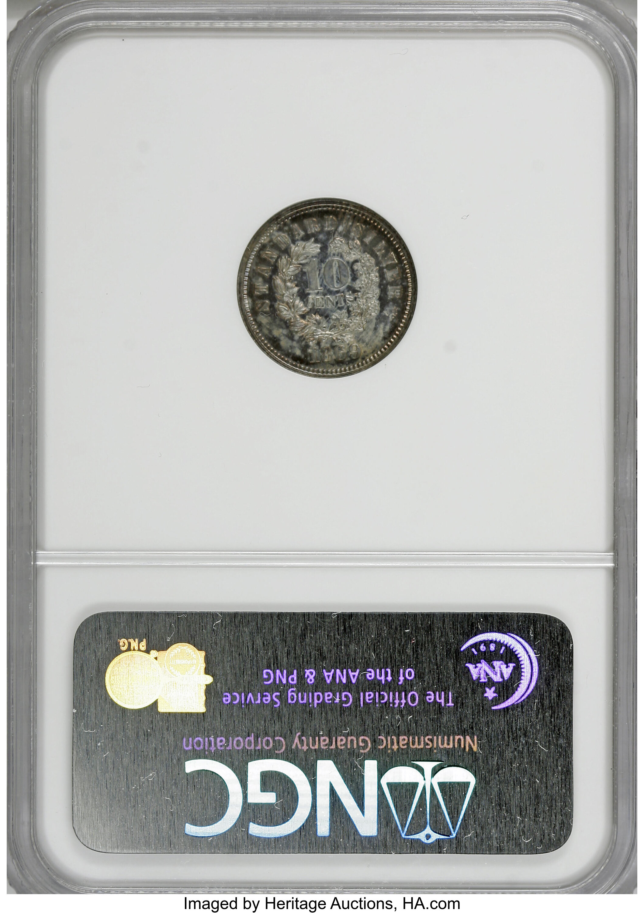 image for: 1869 10C Standard Silver Ten Cents, Judd-703, Pollock-782, High R.6, PR64 NGC....
