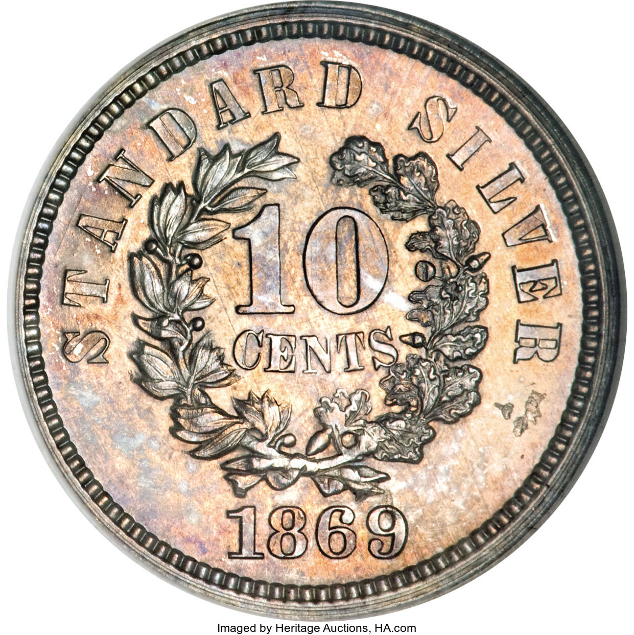 image for: 1869 10C Standard Silver Ten Cents, Judd-703, Pollock-782, High R.6, PR64 NGC....