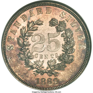 image for: 1869 25C Standard Silver Quarter Dollar, Judd-722, Pollock-803, High R.6, PR66 NGC....
