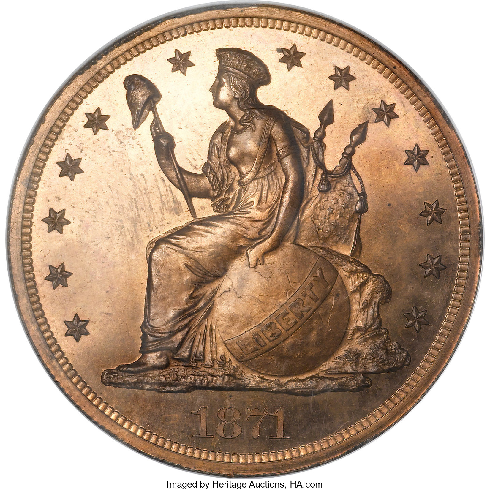 image for: 1871 T$1 Commercial Dollar, Judd-1156, Pollock-1300, High R.7, PR66 Red NGC....