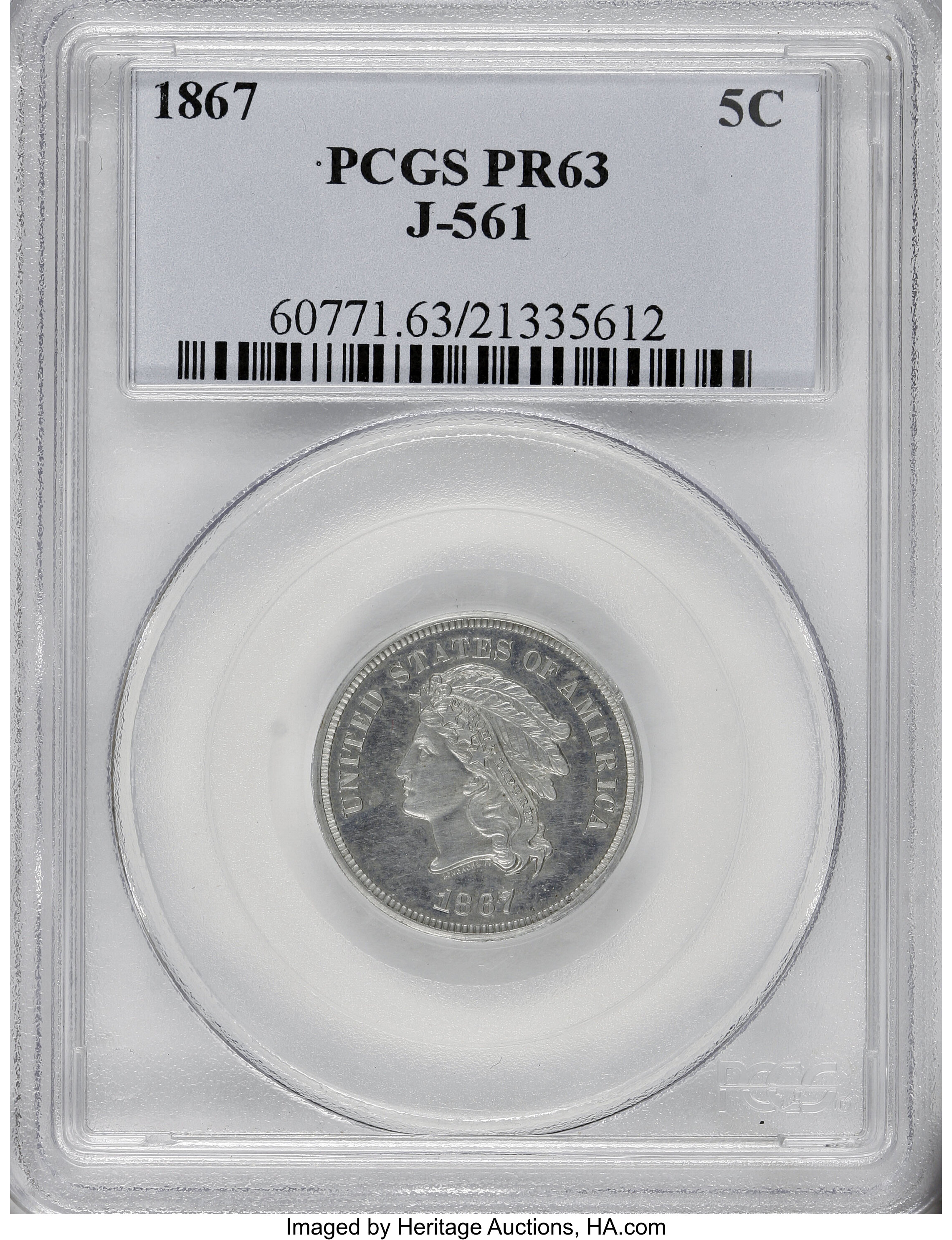 image for: 1867 5C Five Cents, Judd-561, Pollock-622, R.5, PR63 PCGS....