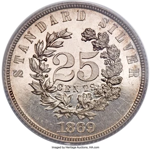 image for: 1869 25C Standard Silver Quarter Dollar, Judd-721, Pollock-802, R.5, PR64 PCGS....