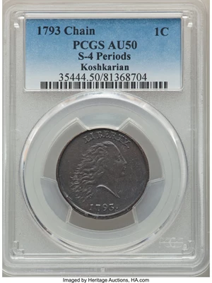 image for: 1793 1C Chain, AMERICA, Periods, S-4, B-5, R.3, AU50 PCGS....