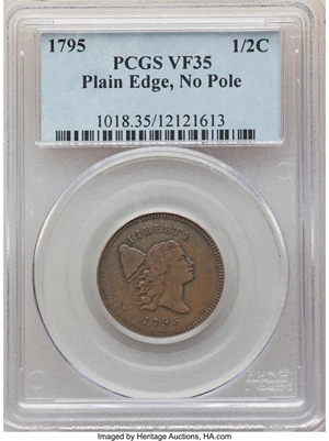 image for: 1795 1/2 C Plain Edge, No Pole, Thin Planchet, C-5a, B-5a, R.3, VF35 PCGS....