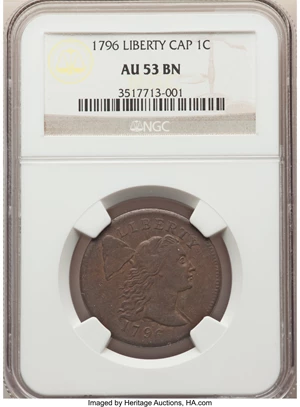 image for: 1796 1C Liberty Cap, S-87, B-8, R.3, AU53 NGC....