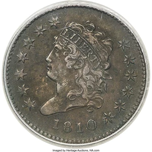 image for: 1810 1C S-285, B-2, R.2, AU53 PCGS....