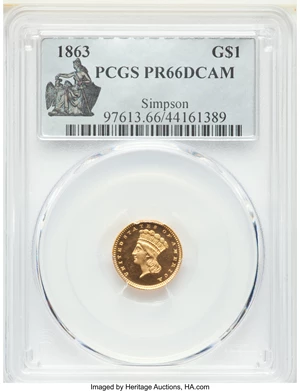 image for: 1863 G$1 PR66 Deep Cameo PCGS. JD-1, High R.6....