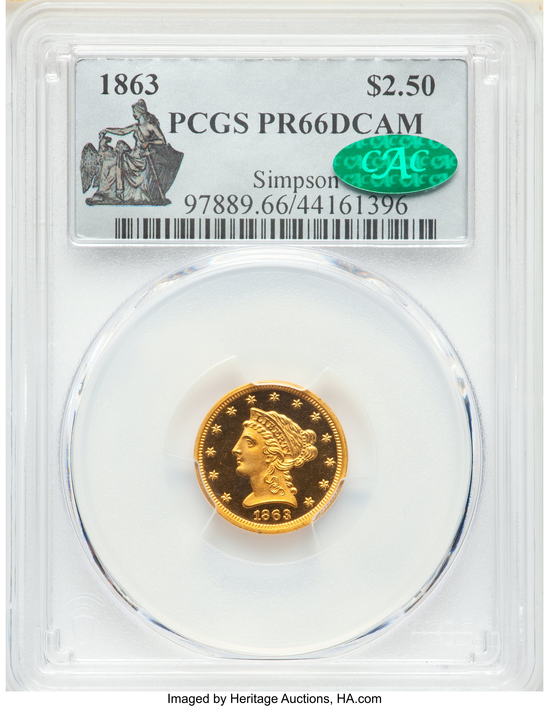 image for: 1863 $2 1/2 PR66 Deep Cameo PCGS. CAC. JD-1, R.6....