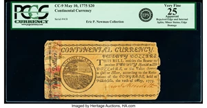 image for: Continental Currency May 10, 1775 $20 PCGS Apparent Very Fine 25....