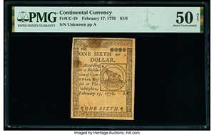 image for: Continental Currency February 17, 1776 $1/6 PMG About Uncirculated 50 Net....