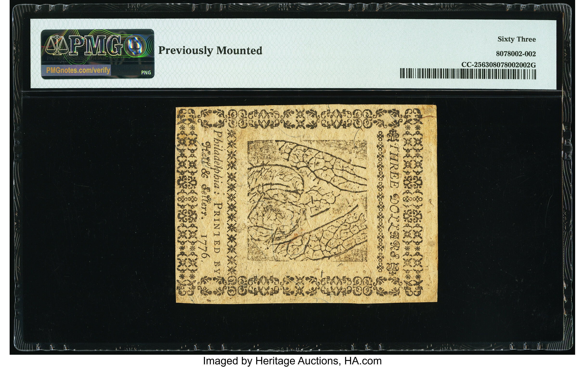 image for: Continental Currency February 17, 1776 $3 PMG Choice Uncirculated 63....