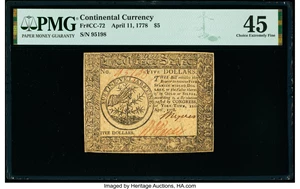 image for: Continental Currency April 11, 1778 $5 PMG Choice Extremely Fine 45....