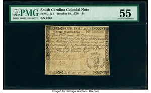 image for: South Carolina October 19, 1776 $4 PMG About Uncirculated 55....