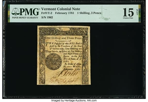 image for: Vermont February 1781 1s 3d PMG Choice Fine 15 Net....
