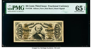 image for: Fr. 1330 50¢ Third Issue Spinner PMG Gem Uncirculated 65 EPQ....