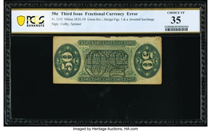 image for: Fr. 1332 Milton 3R50.19m 50¢ Third Issue Inverted Surcharge Spinner PCGS Banknote Choice VF 35....