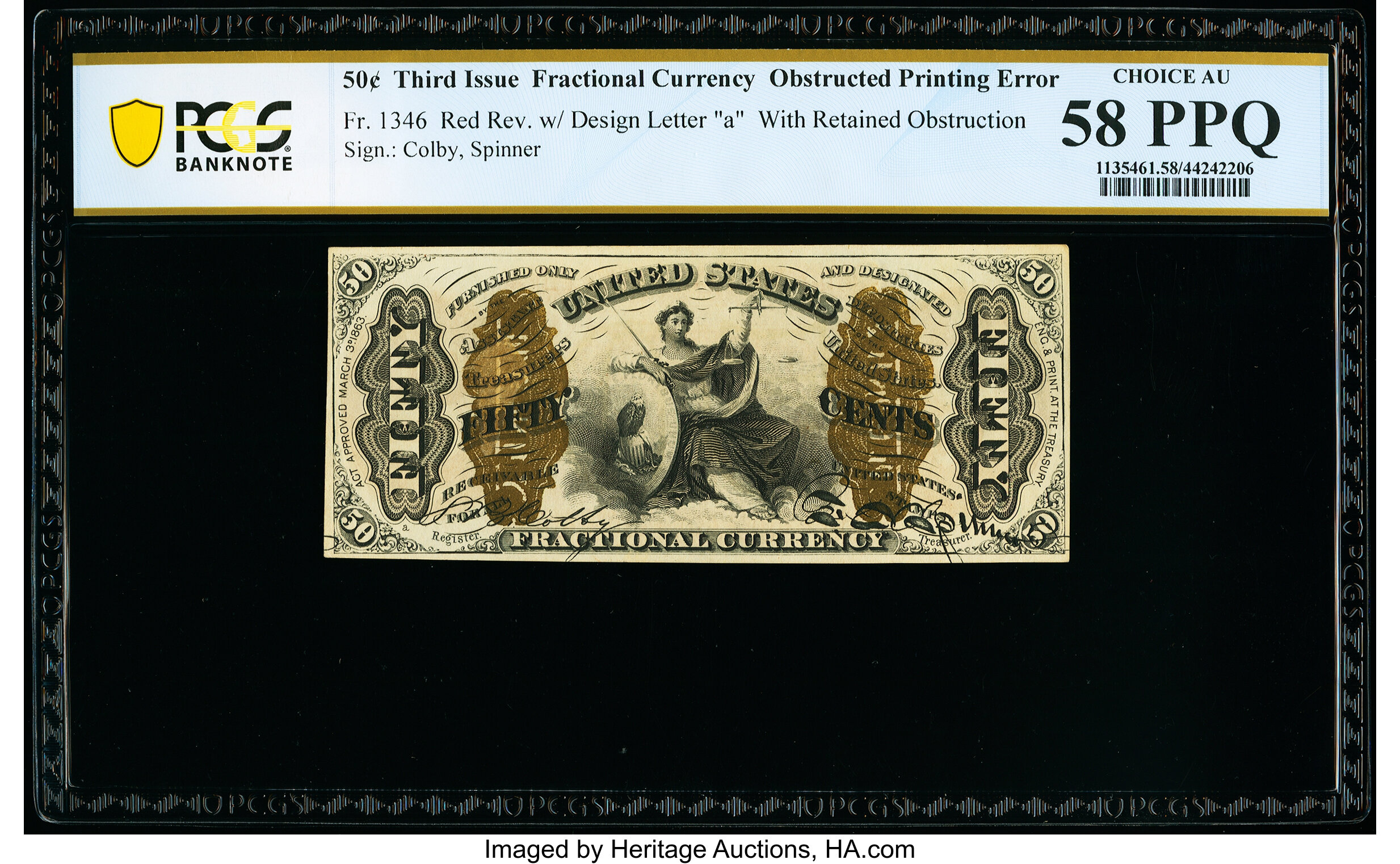 image for: Fr. 1346 50¢ Third Issue Justice PCGS Banknote Choice About Uncirculated 58PPQ....
