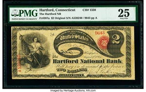 image for: Hartford, CT - $2 Original Fr. 387a The Hartford National Bank Ch. # 1338 PMG Very Fine 25....