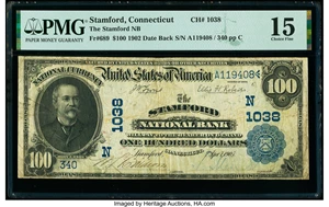 image for: Stamford, CT - $100 1902 Date Back Fr. 689 The Stamford National Bank Ch. # (N)1038 PMG Choice Fine 15....