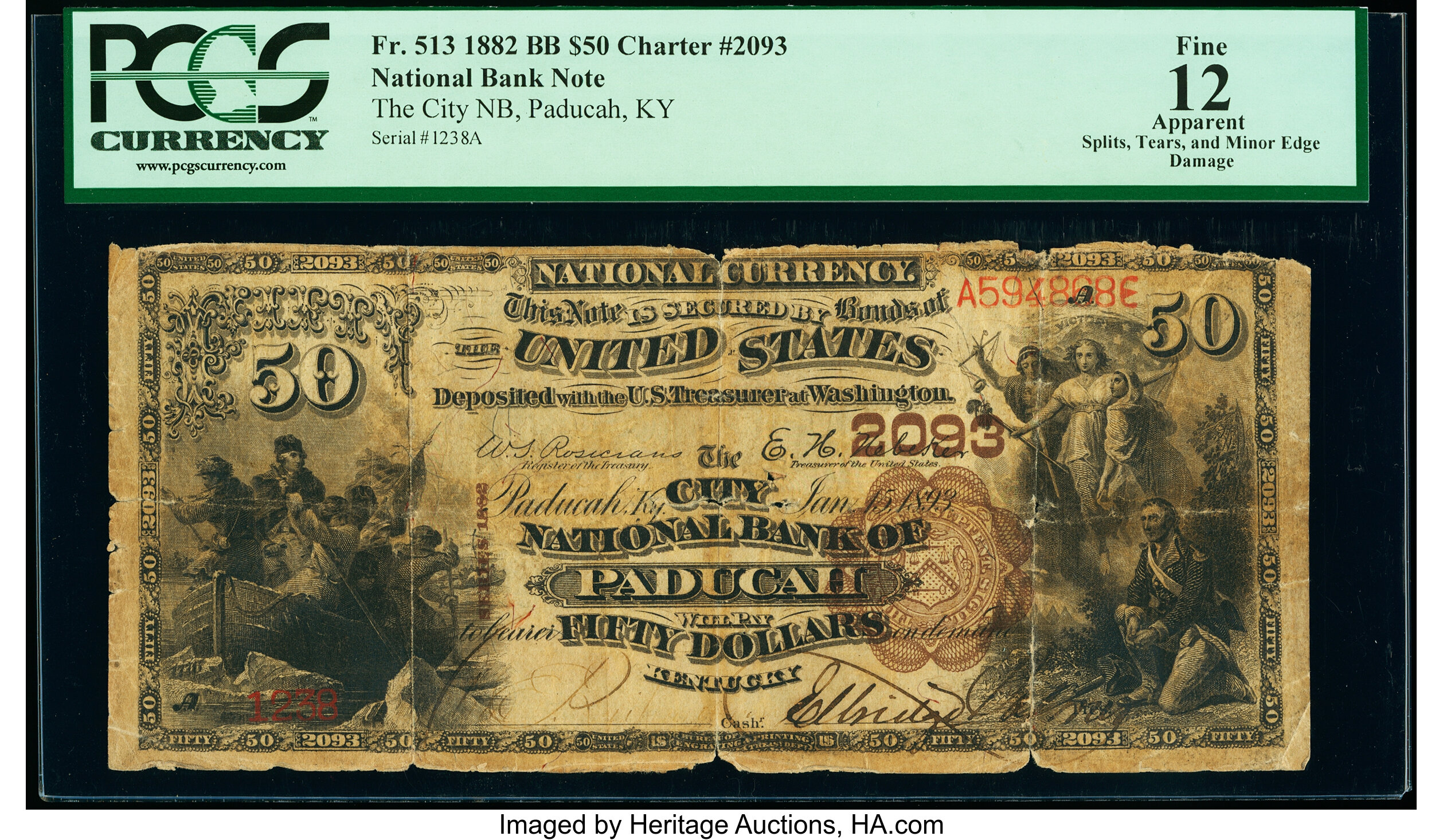 image for: Paducah, KY - $50 1882 Brown Back Fr. 513 The City National Bank Ch. # 2093 PCGS Apparent Fine 12....