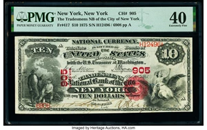 image for: New York, NY - $10 1875 Fr. 417 The Tradesmen's National Bank Ch. # 905 PMG Extremely Fine 40....