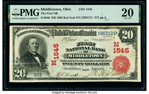 image for: Middletown, OH - $20 1902 Red Seal Fr. 640 The First National Bank Ch. # (M)1545 PMG Very Fine 20....