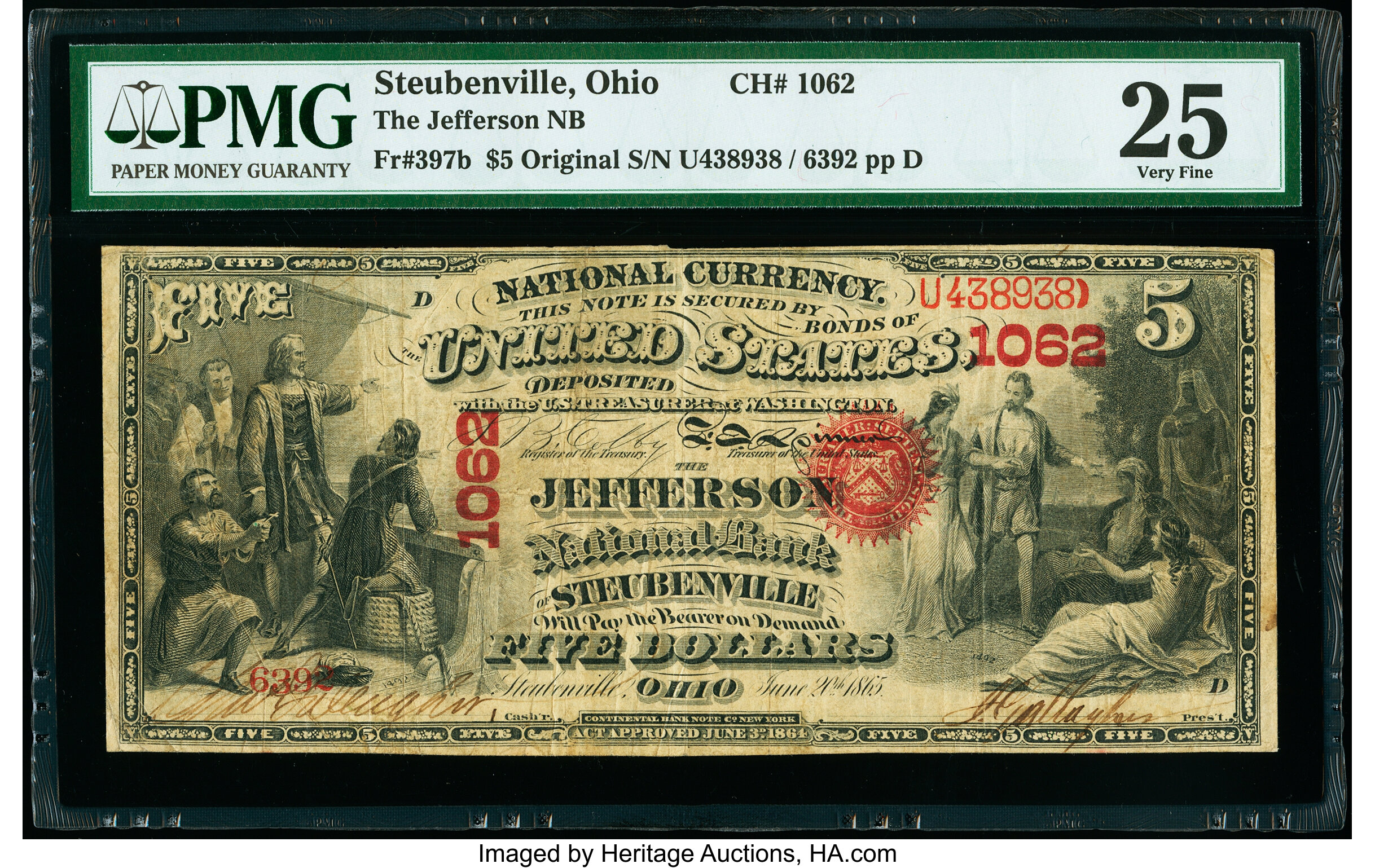 image for: Steubenville, OH - $5 Original Fr. 397b The Jefferson National Bank Ch. # 1062 PMG Very Fine 25....