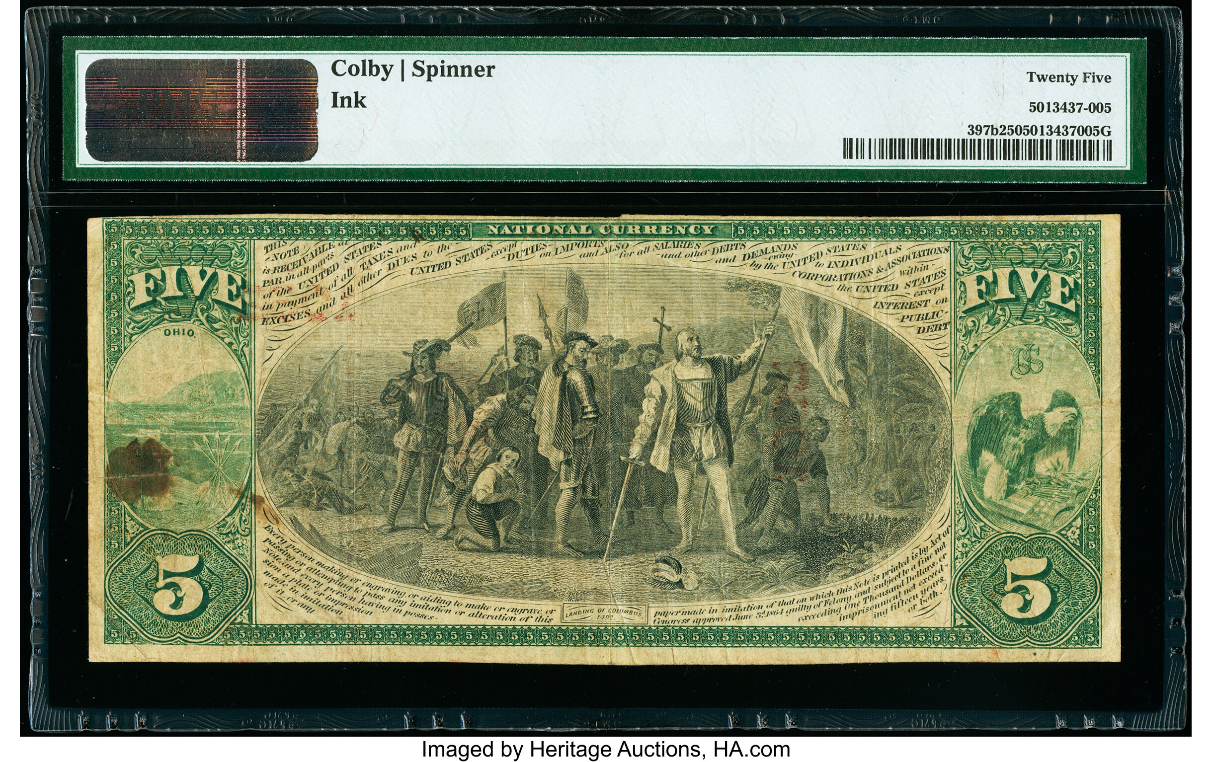 image for: Steubenville, OH - $5 Original Fr. 397b The Jefferson National Bank Ch. # 1062 PMG Very Fine 25....
