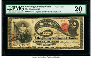 image for: Pittsburgh, PA - $2 Original Fr. 387a The Allegheny National Bank Ch. # 722 PMG Very Fine 20....
