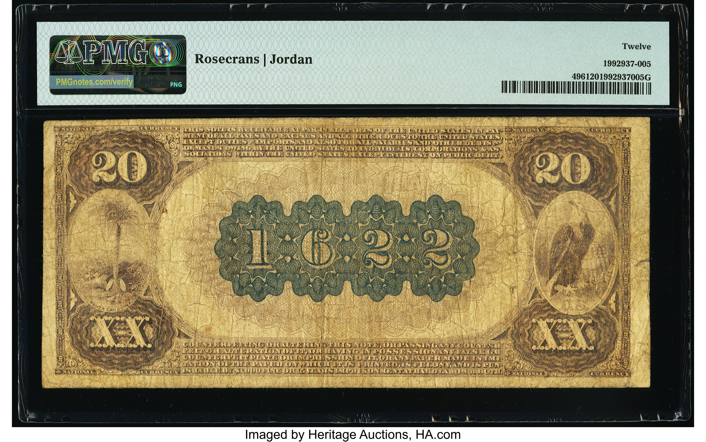 image for: Charleston, SC - $20 1882 Brown Back Fr. 496 The First National Bank Ch. # 1622 PMG Fine 12....
