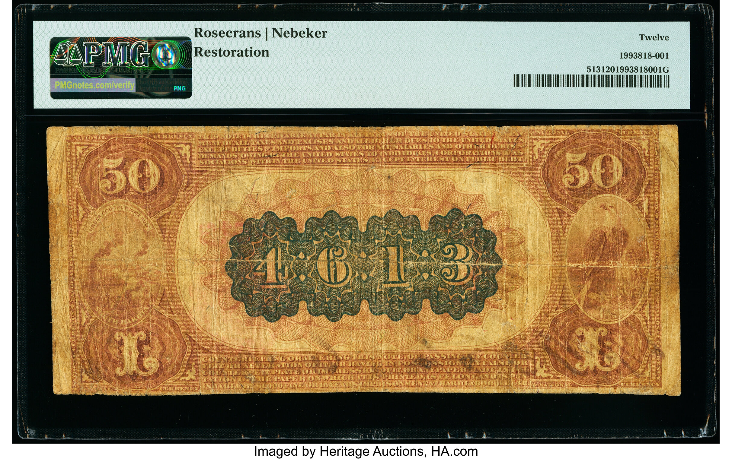 image for: Yankton, SD - $50 1882 Brown Back Fr. 513 The Yankton National Bank Ch. # 4613 PMG Fine 12....