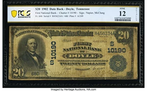 image for: Doyle, TN - $20 1902 Date Back Fr. 646 The First National Bank Ch. # (S)10190 PCGS Banknote Fine 12 Details....