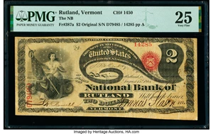 image for: Rutland, VT - $2 Original Fr. 387a The National Bank of Rutland Ch. # 1450 PMG Very Fine 25....
