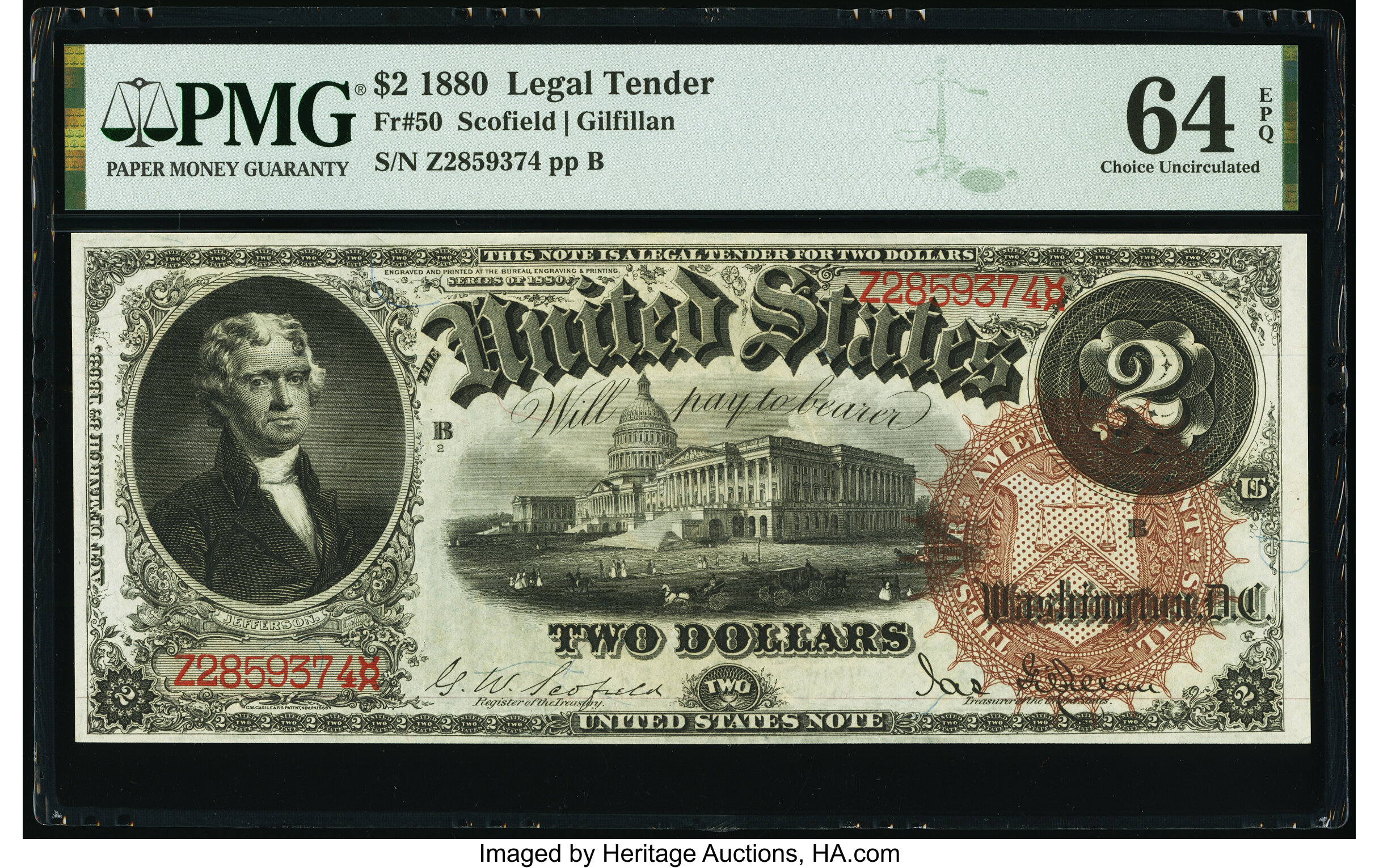 image for: Fr. 50 $2 1880 Legal Tender PMG Choice Uncirculated 64 EPQ....