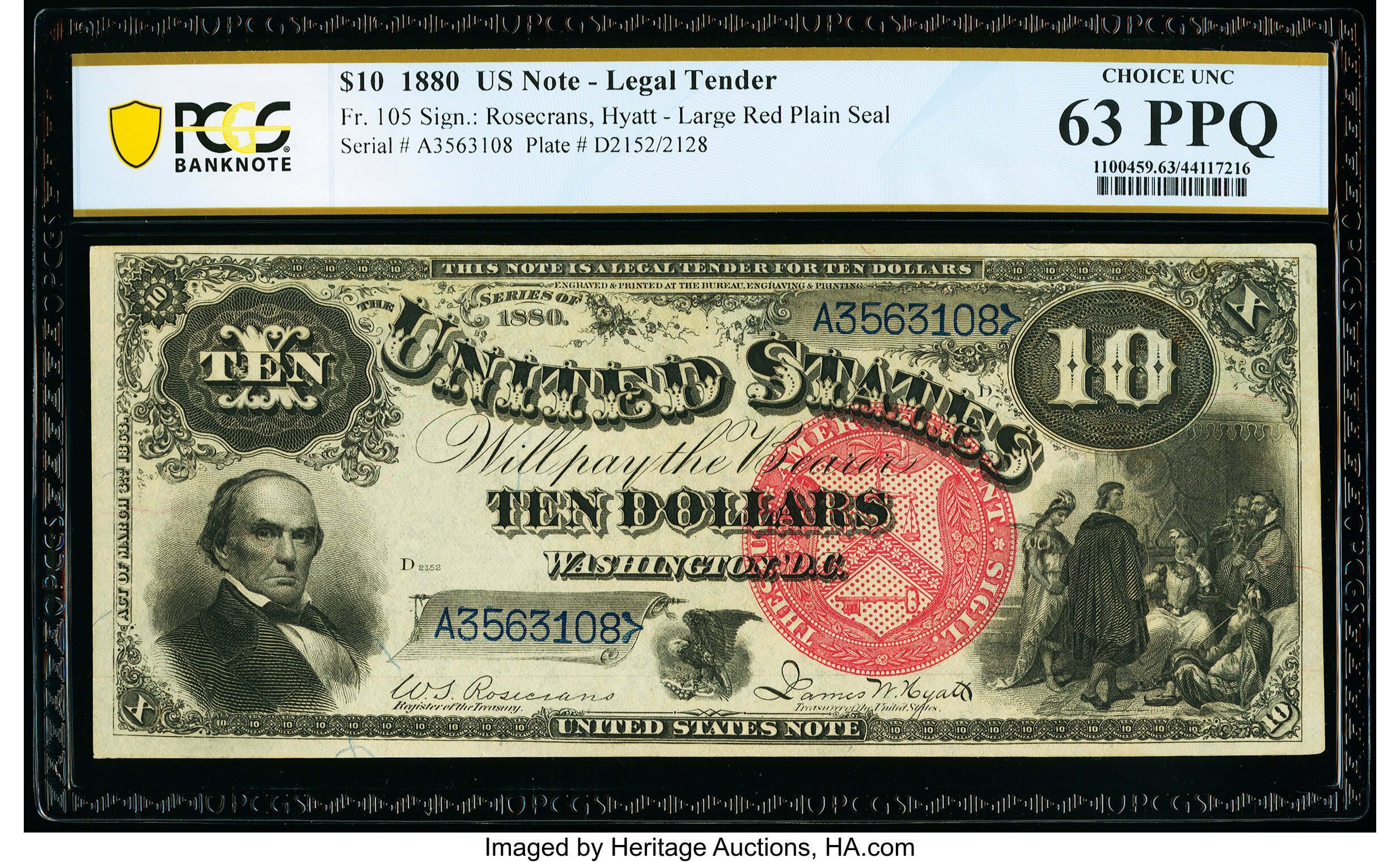 image for: Fr. 105 $10 1880 Legal Tender PCGS Banknote Choice Unc 63 PPQ....