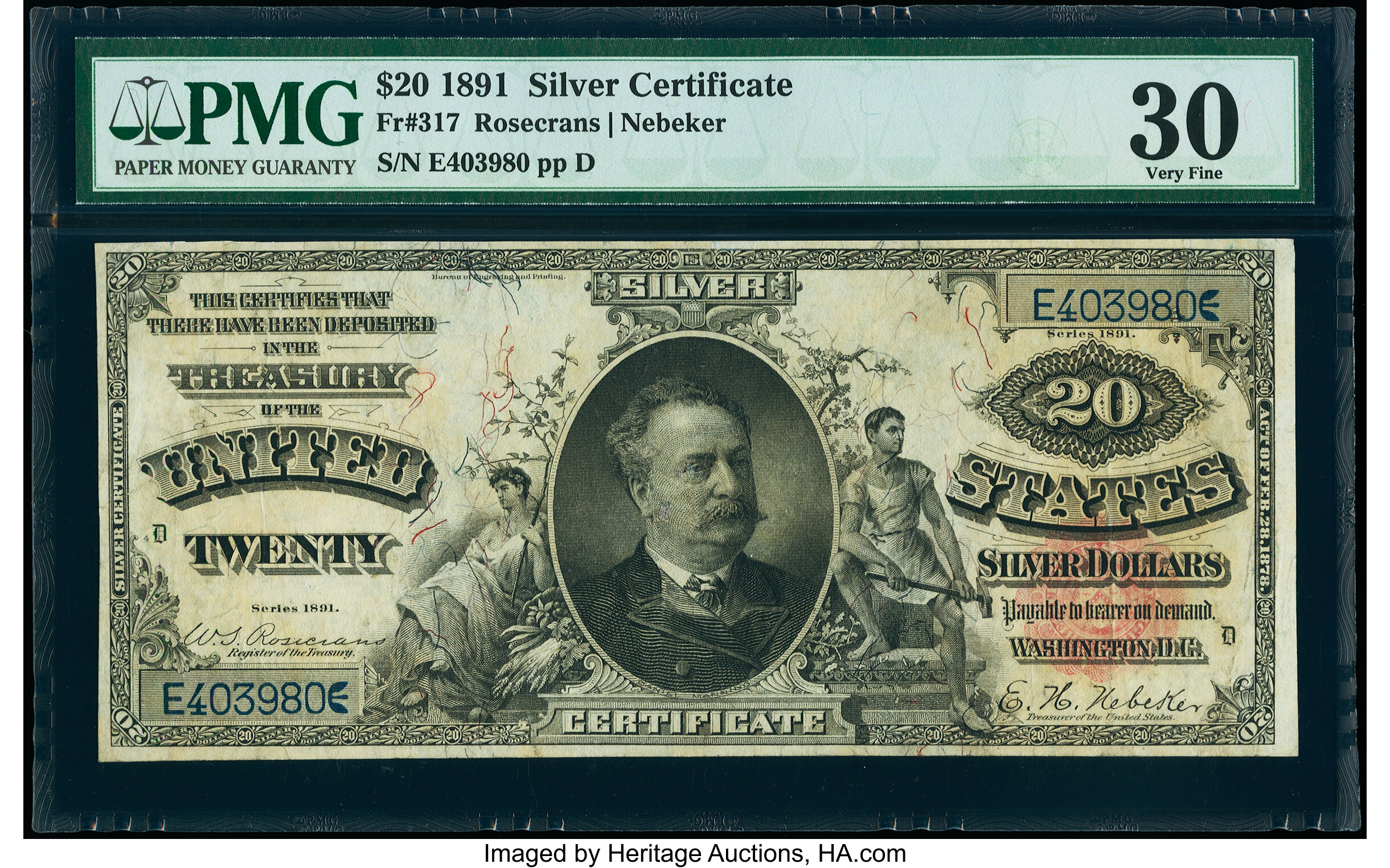 image for: Fr. 317 $20 1891 Silver Certificate PMG Very Fine 30....