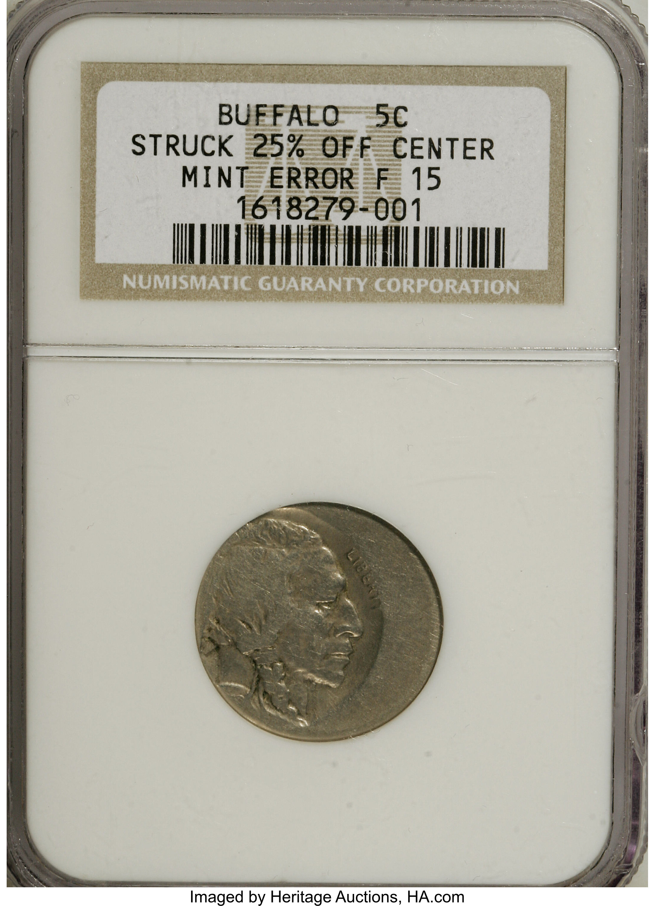 No Date 5C Buffalo Nickel--Struck 25% Off-Center--Fine 15 NGC. ...