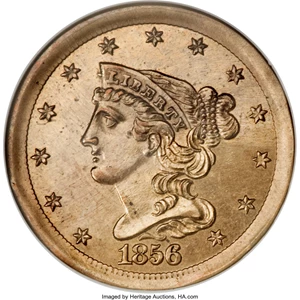image for: 1856 E1/2C Half Cent, Judd-177, Pollock-205, R.5, PR64 NGC....