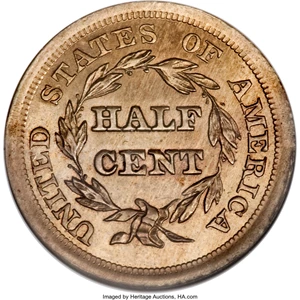 image for: 1856 E1/2C Half Cent, Judd-177, Pollock-205, R.5, PR64 NGC....