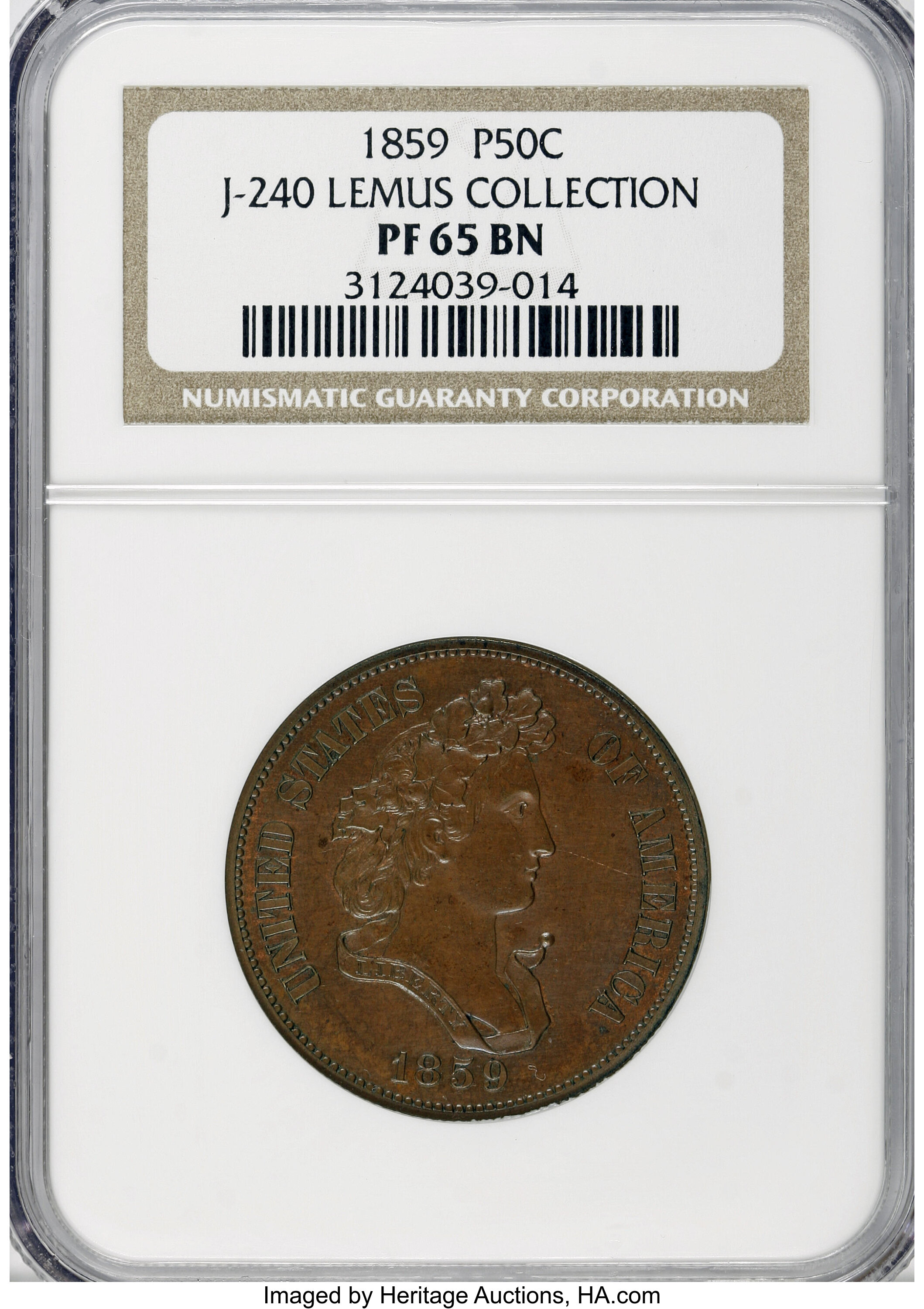 image for: 1859 P50C Half Dollar, Judd-240, Pollock-296, R.5, PR65 Brown NGC....