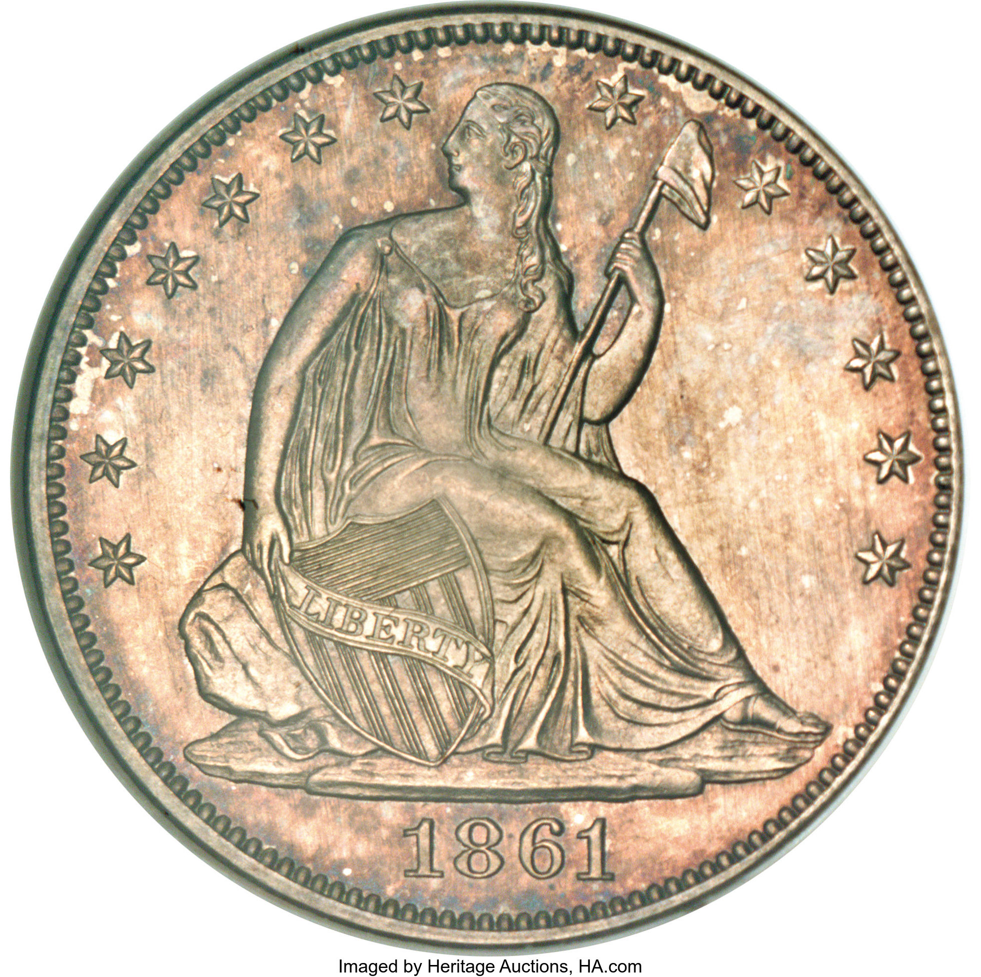 image for: 1861 P50C Half Dollar, Judd-279, Pollock-330, Low R.7 as Proof, MS65 NGC....